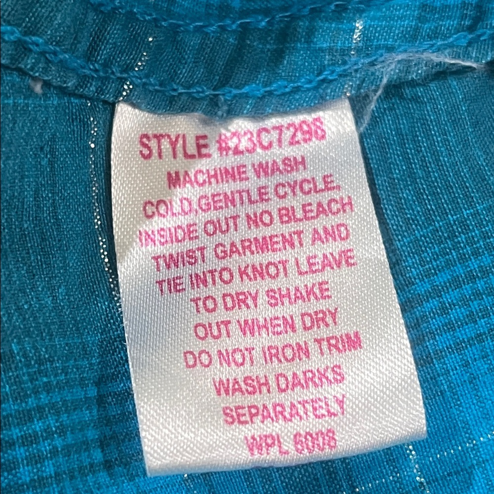 PANHANDLE SLIM Turquoise SHORT SLEEVE Plaid Snap-Front Western Shirt GIRL SIZE M - Picture 11 of 11